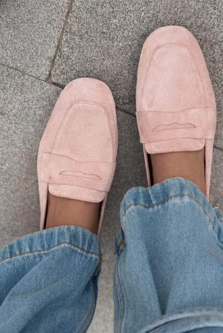 Melniel Hakiki Süet Kadın Loafer Pudra - ILOVESHOES