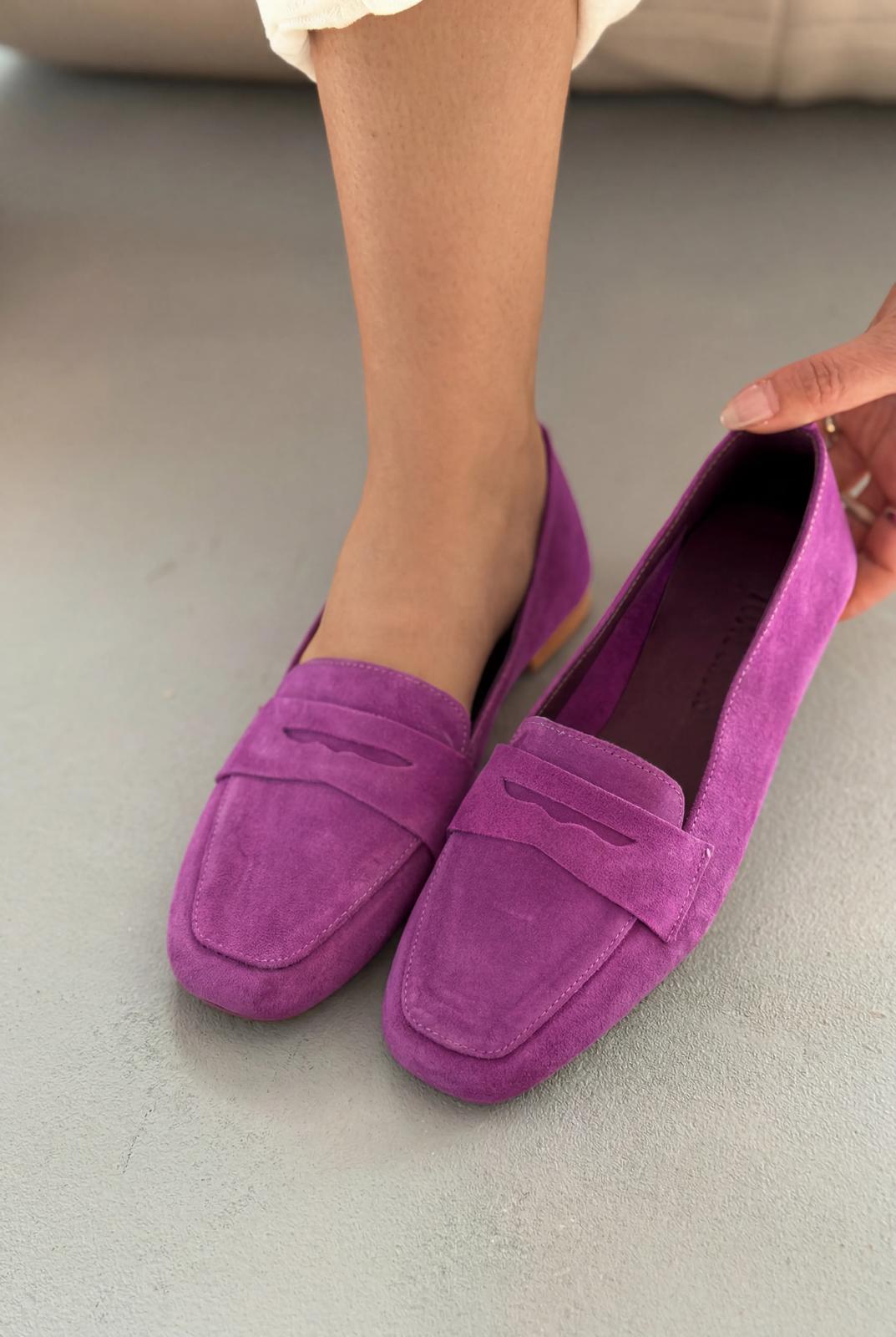 Melniel Mor Hakiki Süet Kadın Loafer - ILOVESHOES