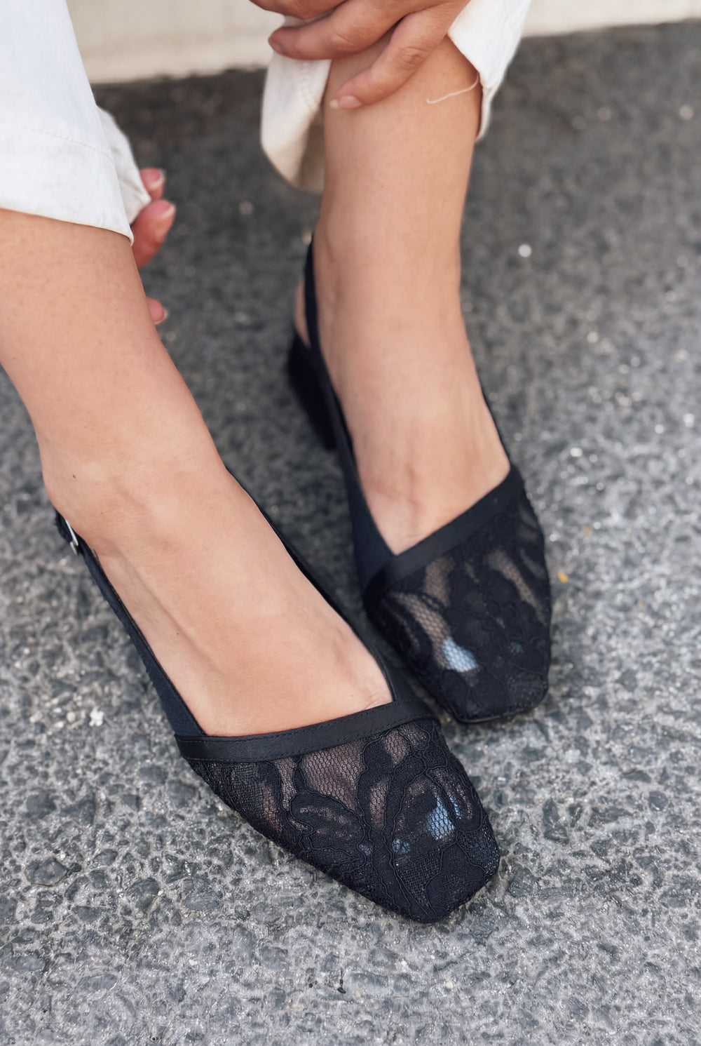 Delsen Siyah Dantel Saten Kadın Mary Jane - ILOVESHOES