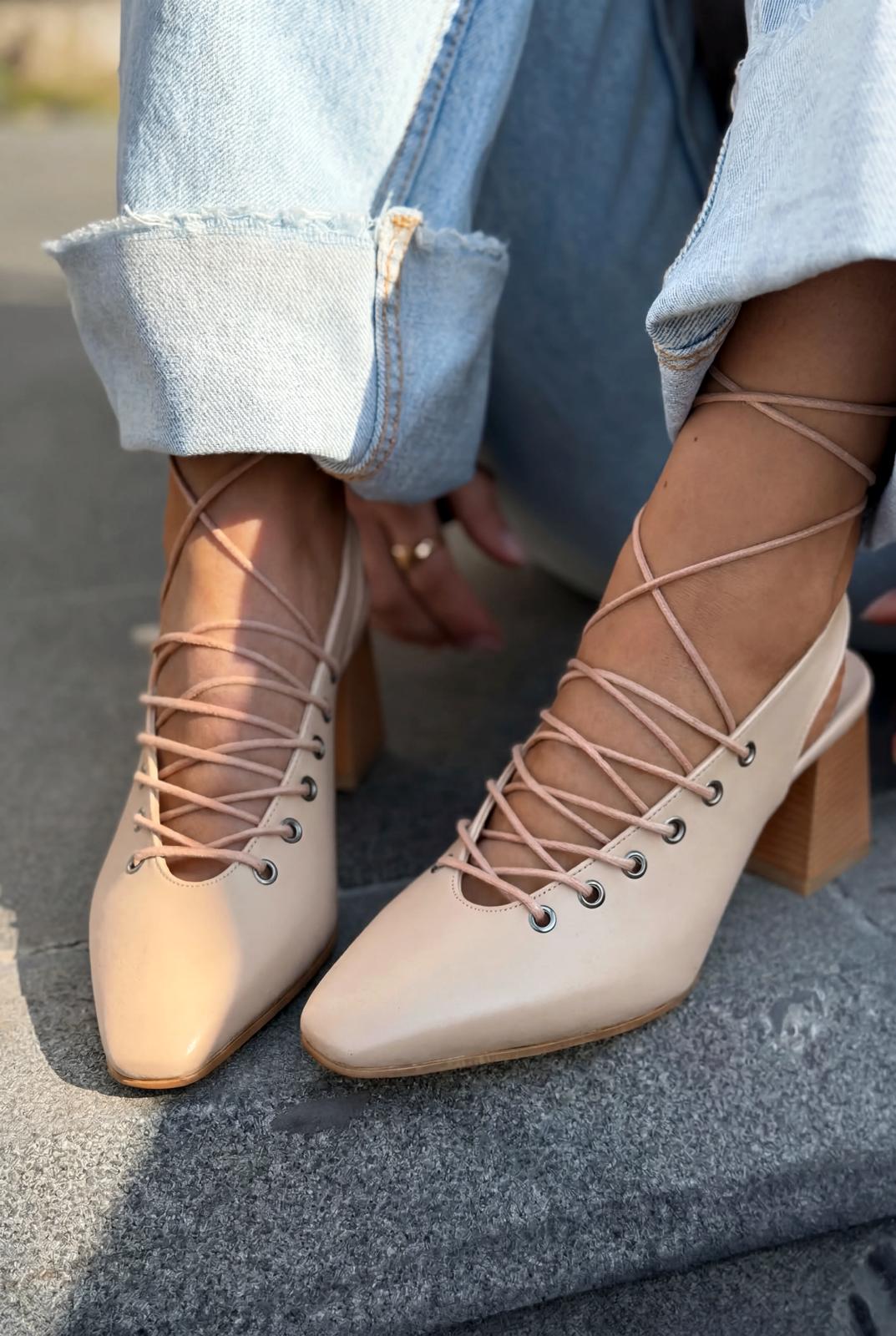 Yorella Topuklu Ayakkabı Nude Mat Deri - ILOVESHOES