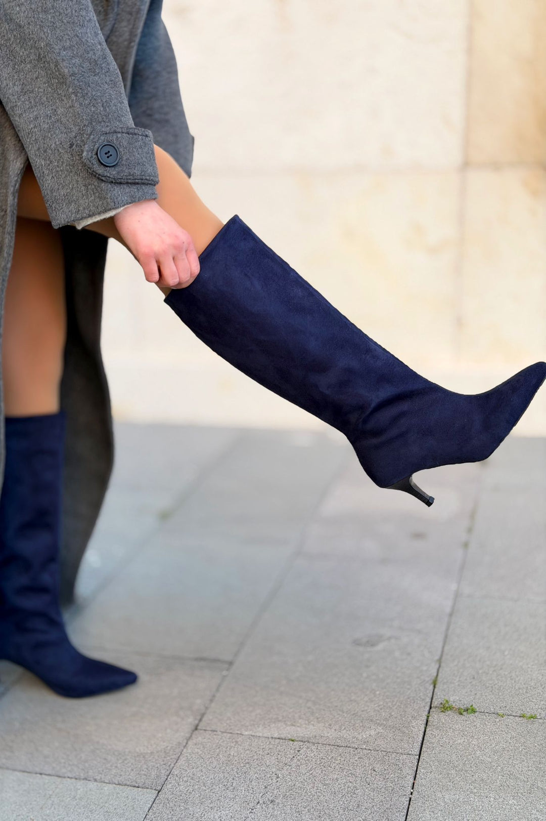 Remni Kadın Topuklu Çizme Lacivert Süet - ILOVESHOES