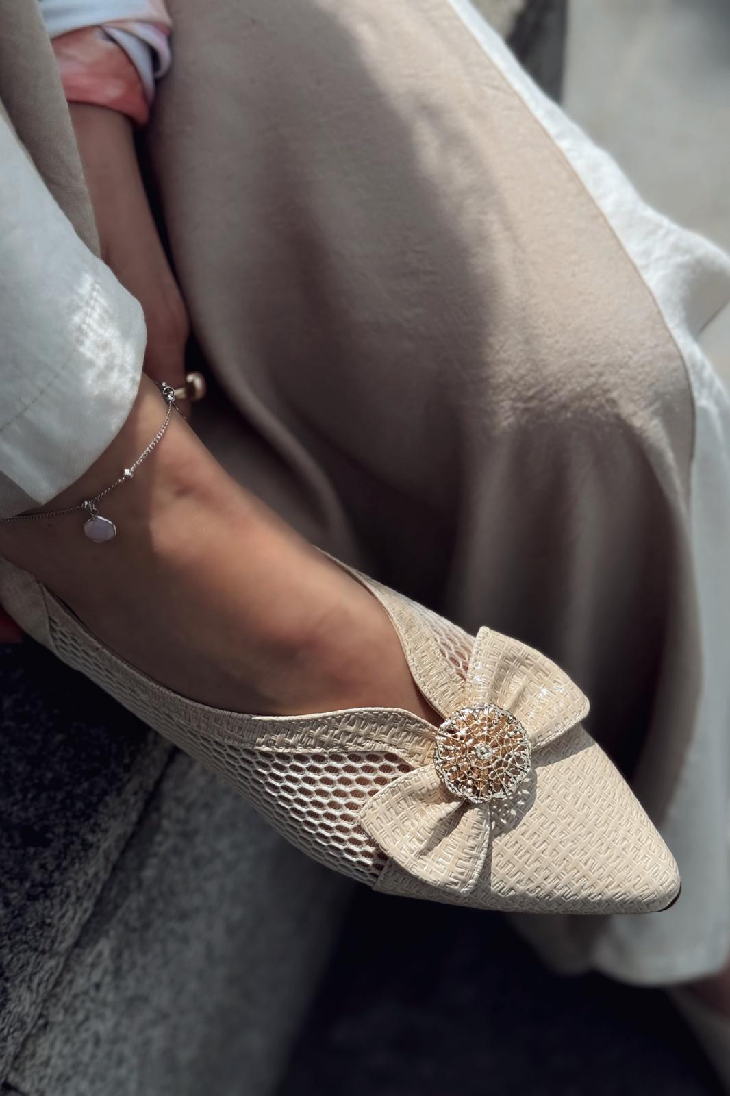 Zuneya Kurdele Detaylı kadın File Babet Bej - ILOVESHOES