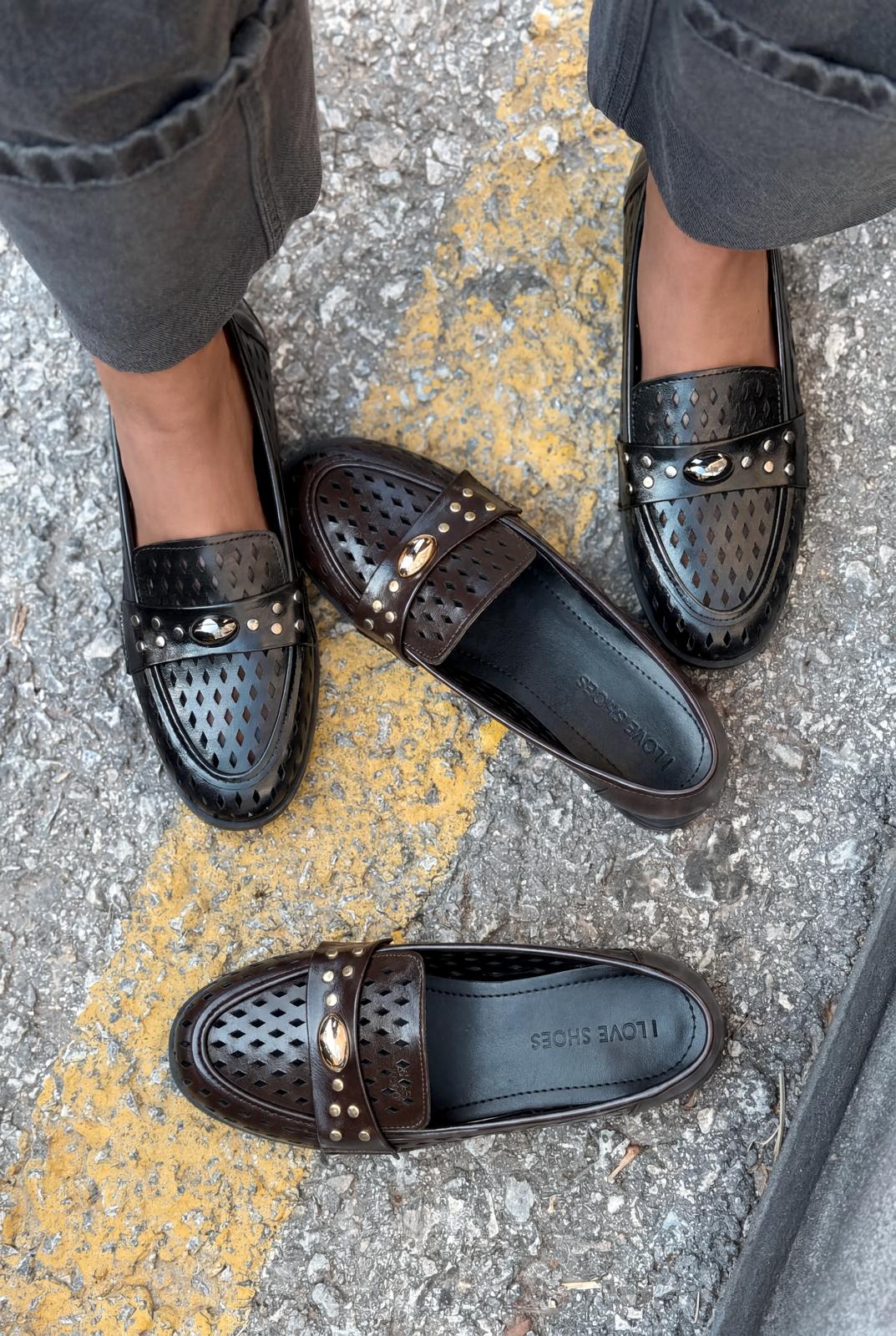 Ardion Kadın Loafer Siyah Mat Deri - ILOVESHOES