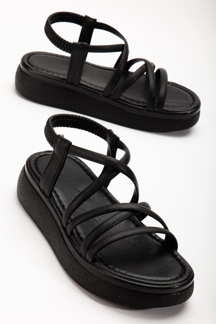 Herilva Mat Siyah Çapraz Bantlı Kadın Sandalet - ILOVESHOES