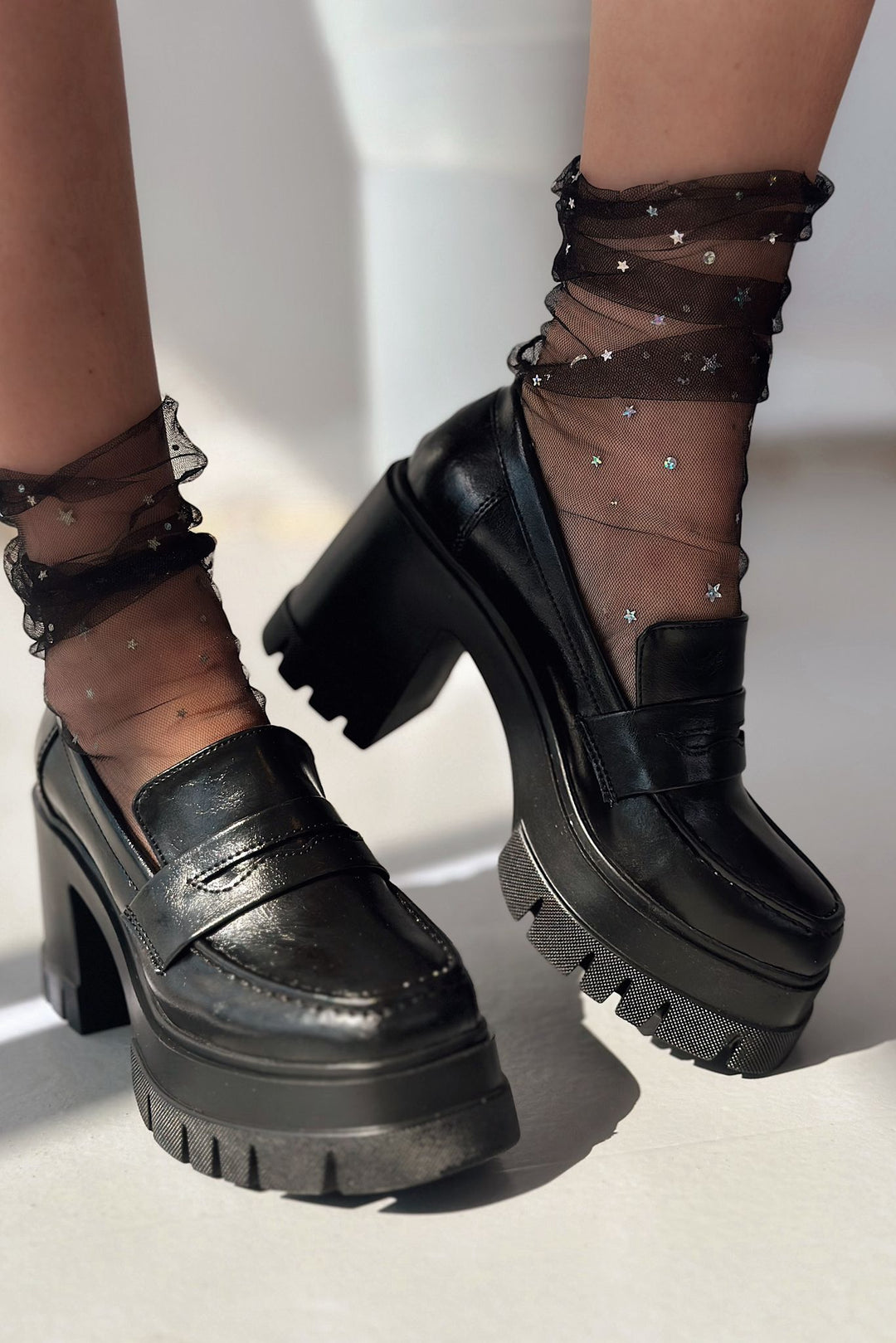 Passeta Kalın Taban Topuklu Kadın Loafer Siyah Mat Rugan - ILOVESHOES