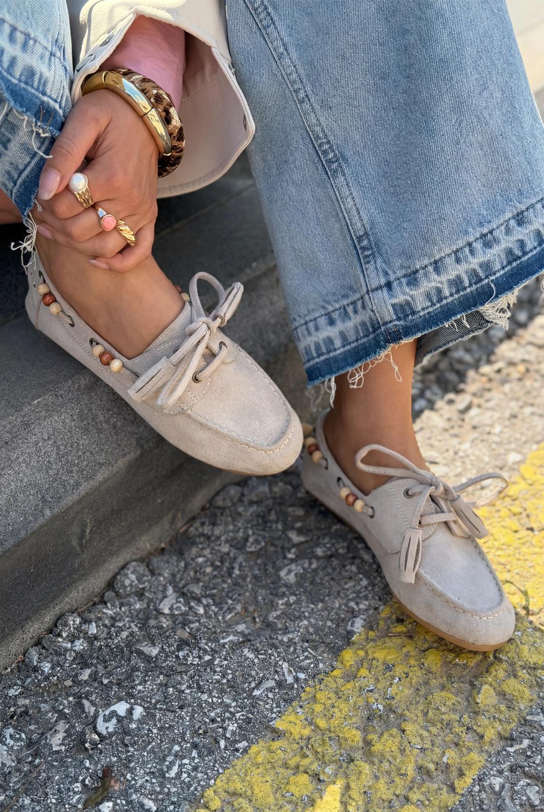 Brion Kadın Oxford Ayakkabı Bej Süet - ILOVESHOES