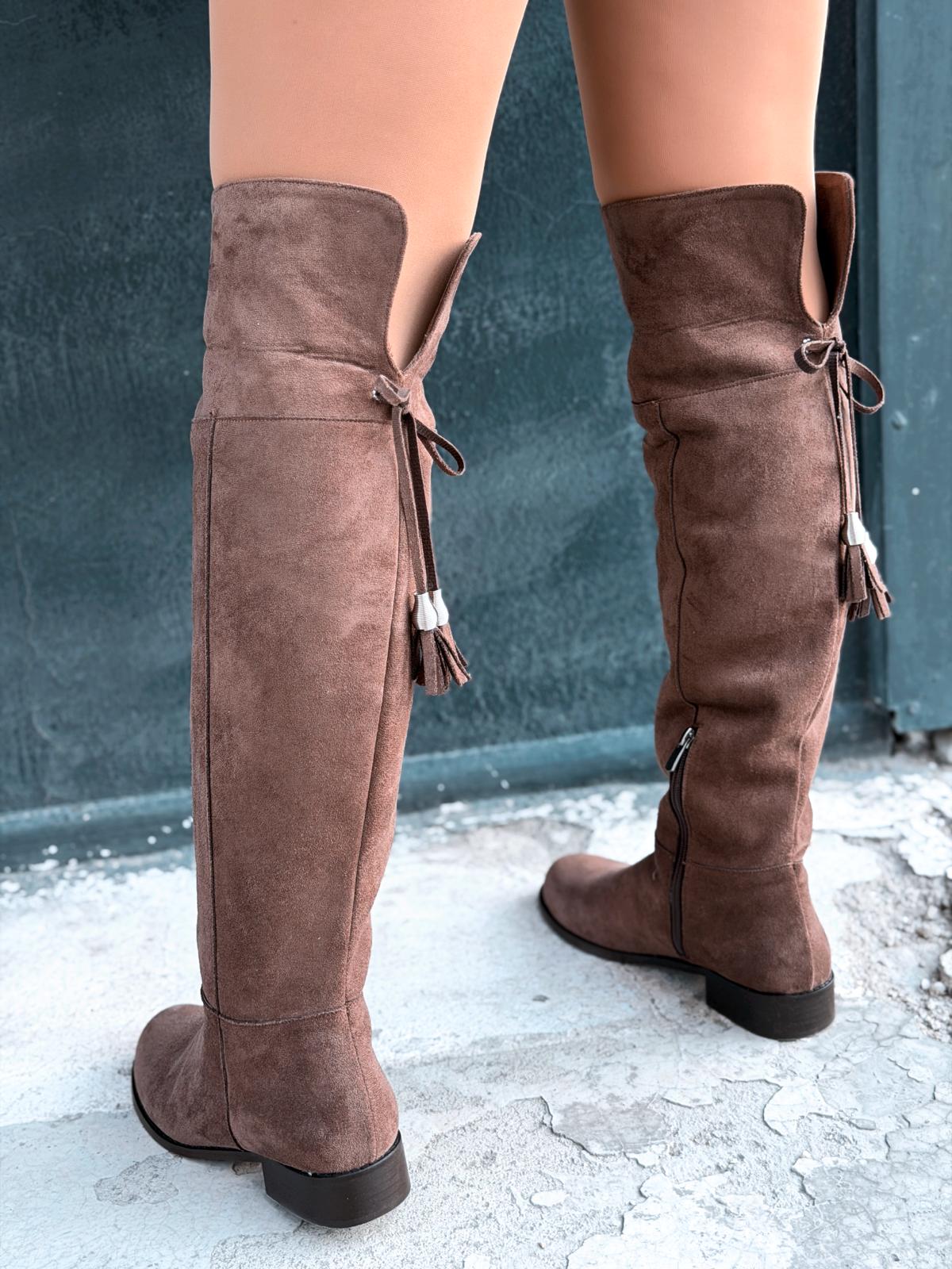 Jolvern Kadın Çizme Kahverengi Süet Püskül Detaylı - ILOVESHOES