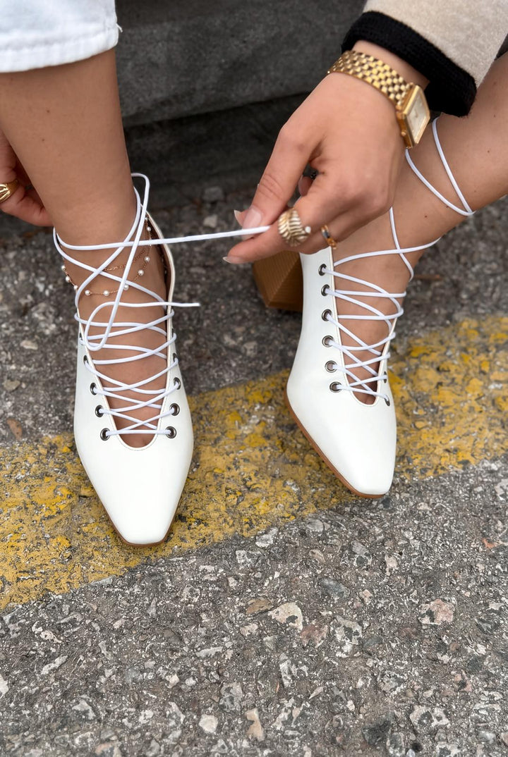 Temora Topuklu Ayakkabı BeyazMat Deri - ILOVESHOES