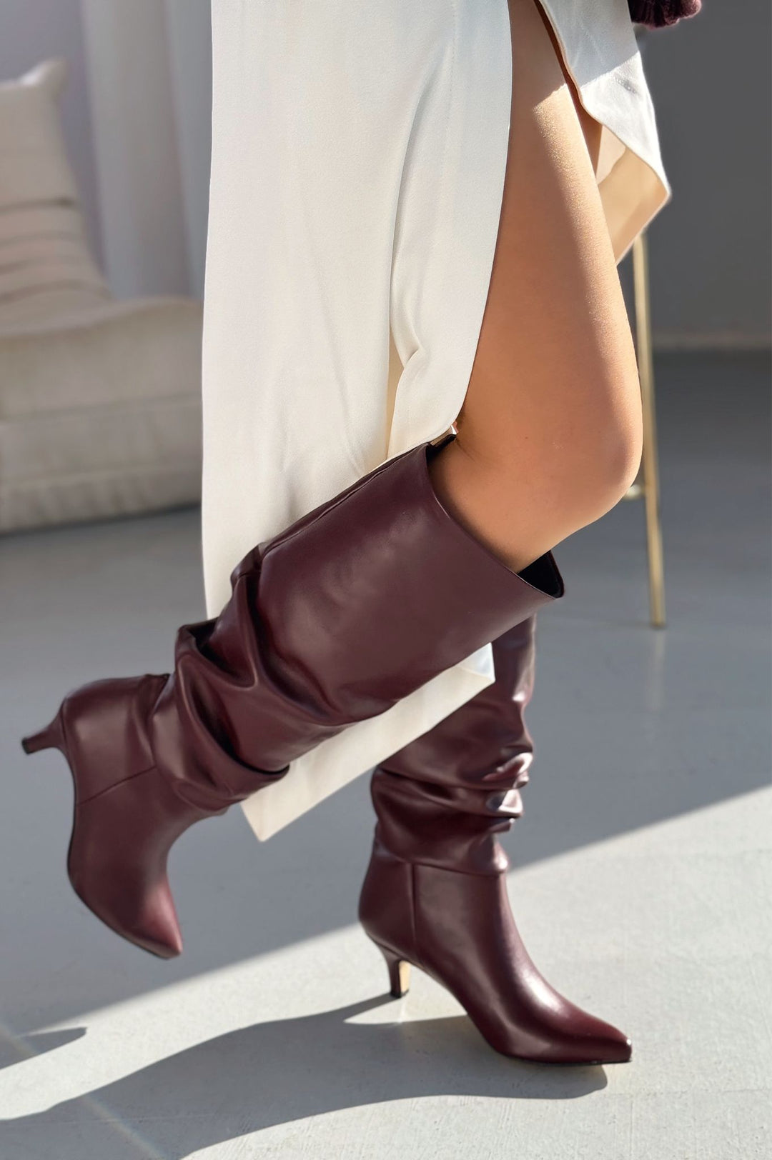 Sollet Bordo İnce Topuklu Günlük Kadın Çizme - ILOVESHOES