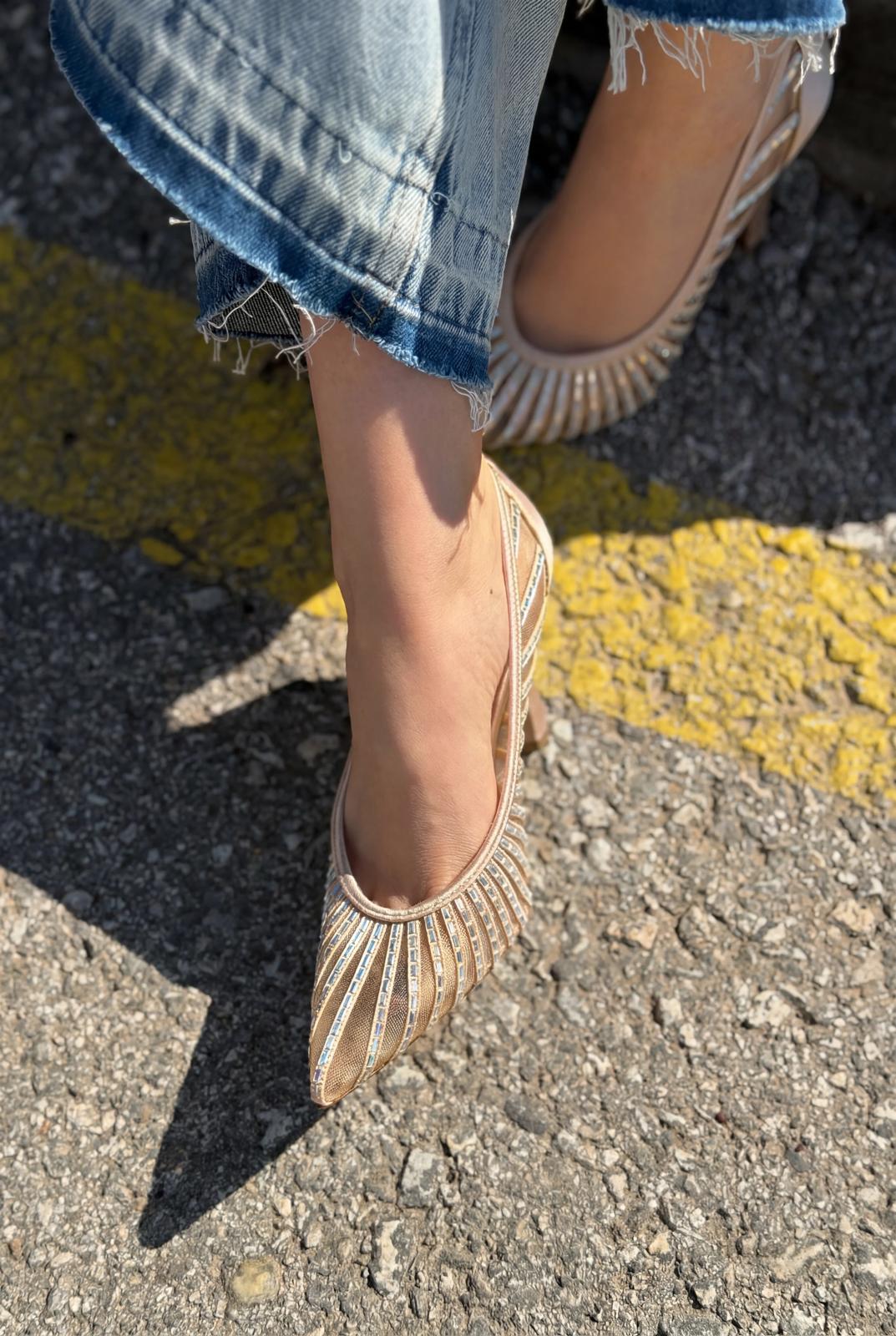 Sarnel Bej Saten Kadın Stiletto - ILOVESHOES