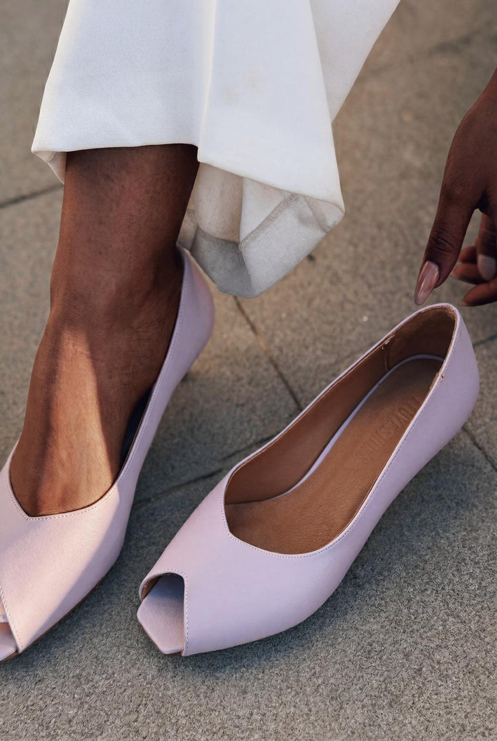 Norvion Hakiki Deri Lila Mat Deri Kadın Topuklu Ayakkabı - ILOVESHOES