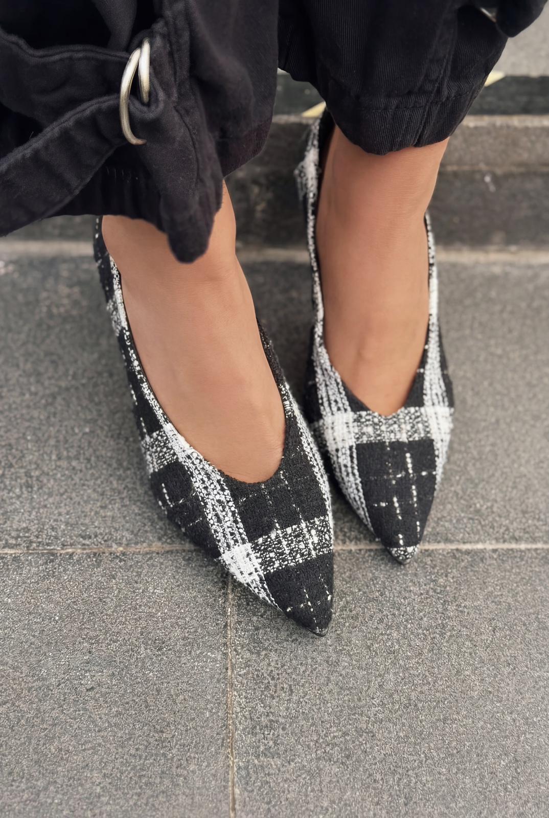Kairo Stiletto Siyah Tüvit Kumaş Ekoseli - ILOVESHOES