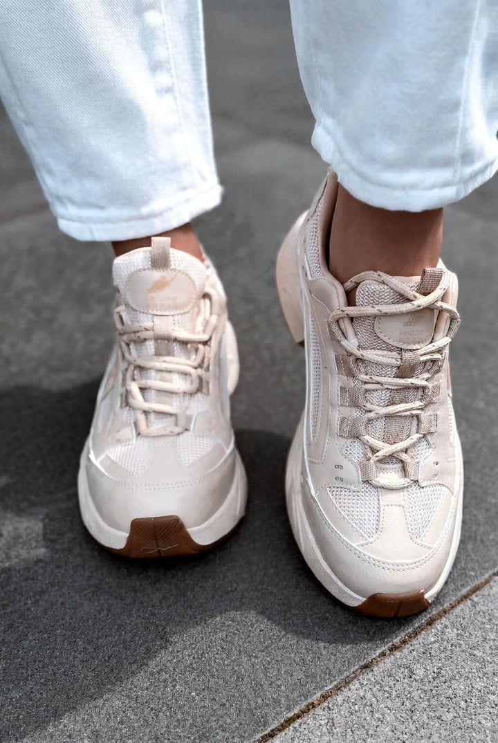 Norser Hakiki Deri Kadın Spor Ayakkabı Bej - ILOVESHOES