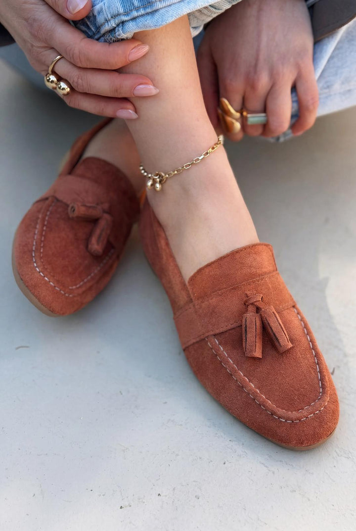 Olena Kadın Loafer Kiremit Süet - ILOVESHOES