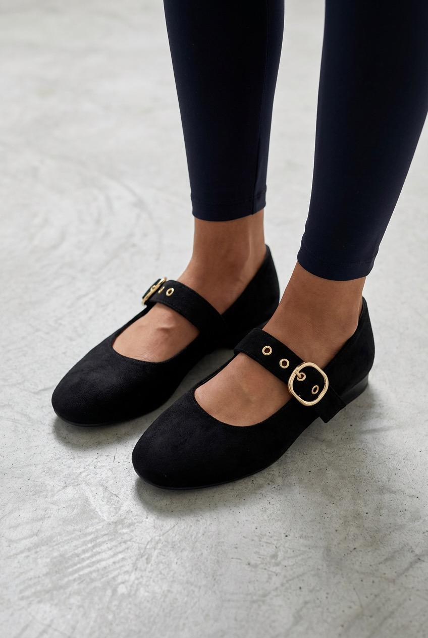 Dexor Kadın Babet Siyah Süet - ILOVESHOES