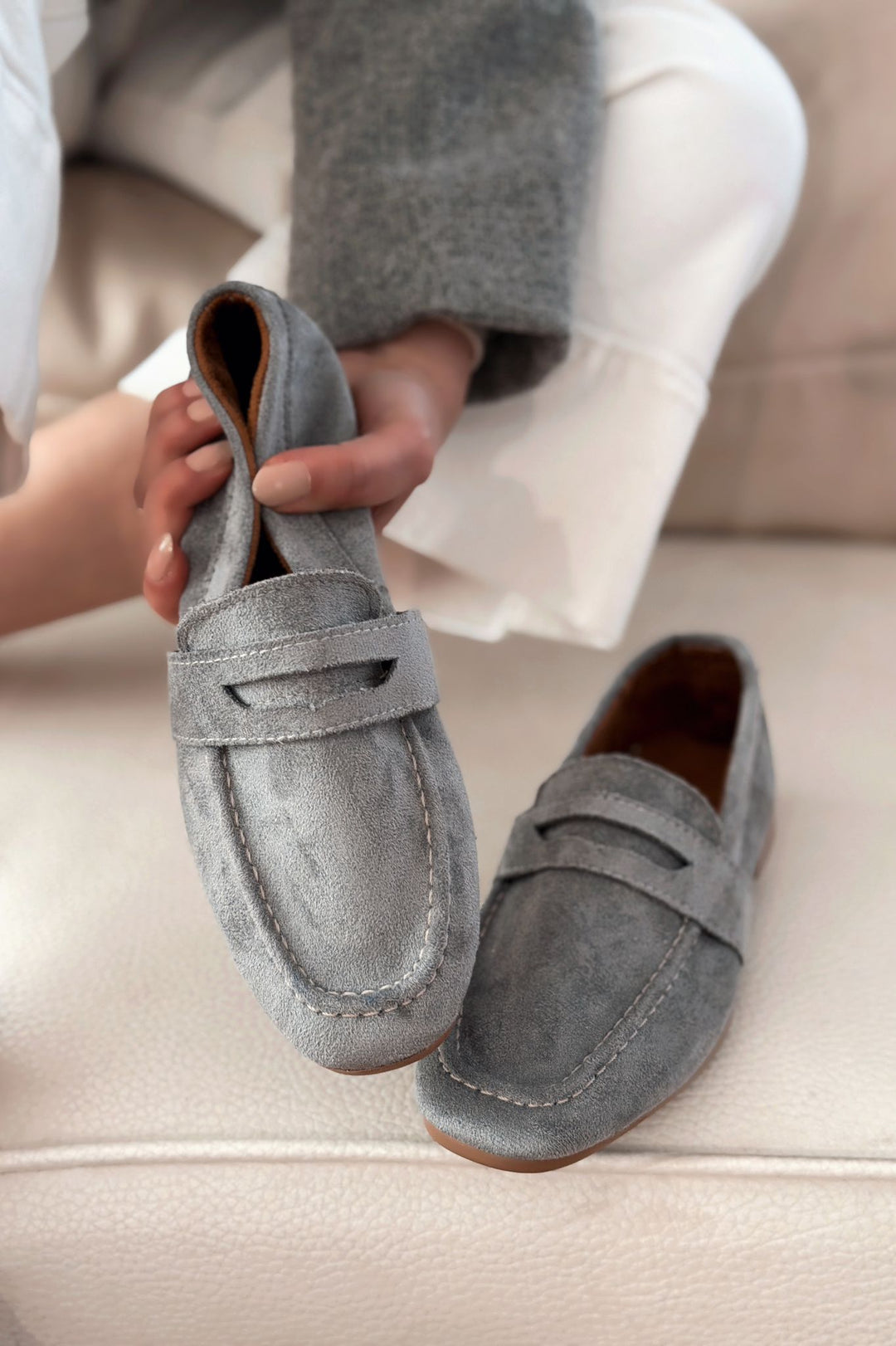 Orvino Gri Süet Günlük Kadın Babet - ILOVESHOES