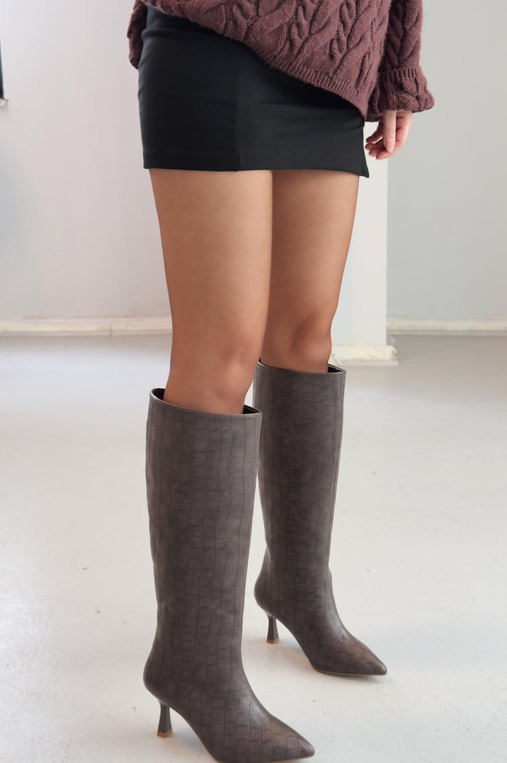 Elric Kadın Topuklu Çizme Kahverengi Desenli - ILOVESHOES