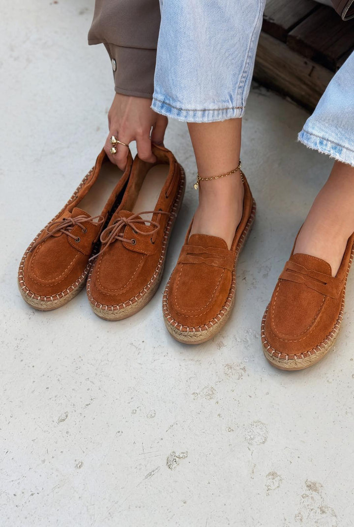 Selora Bağcıklı Espadril Taba Hakiki Süet - ILOVESHOES