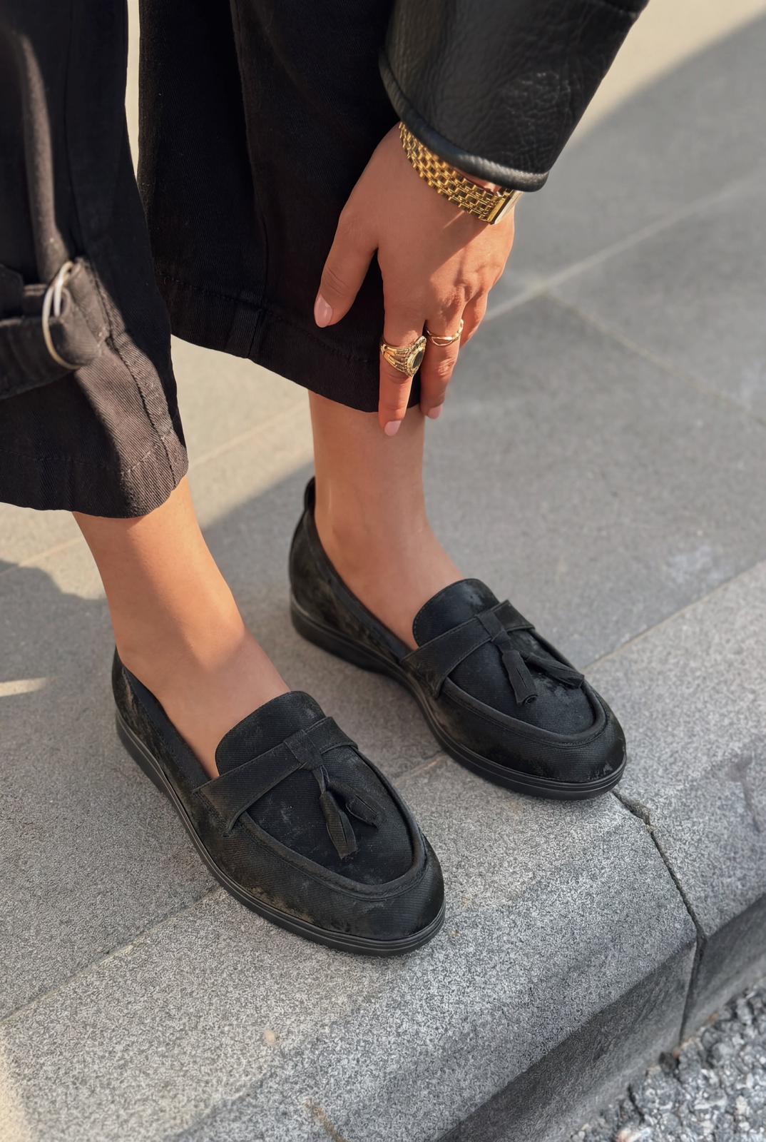 Yorvik Kadın Loafer Siyah Saten - ILOVESHOES