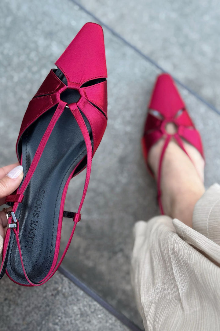 Ozeras Saten Bordo Kısa Topuklu Stiletto - ILOVESHOES