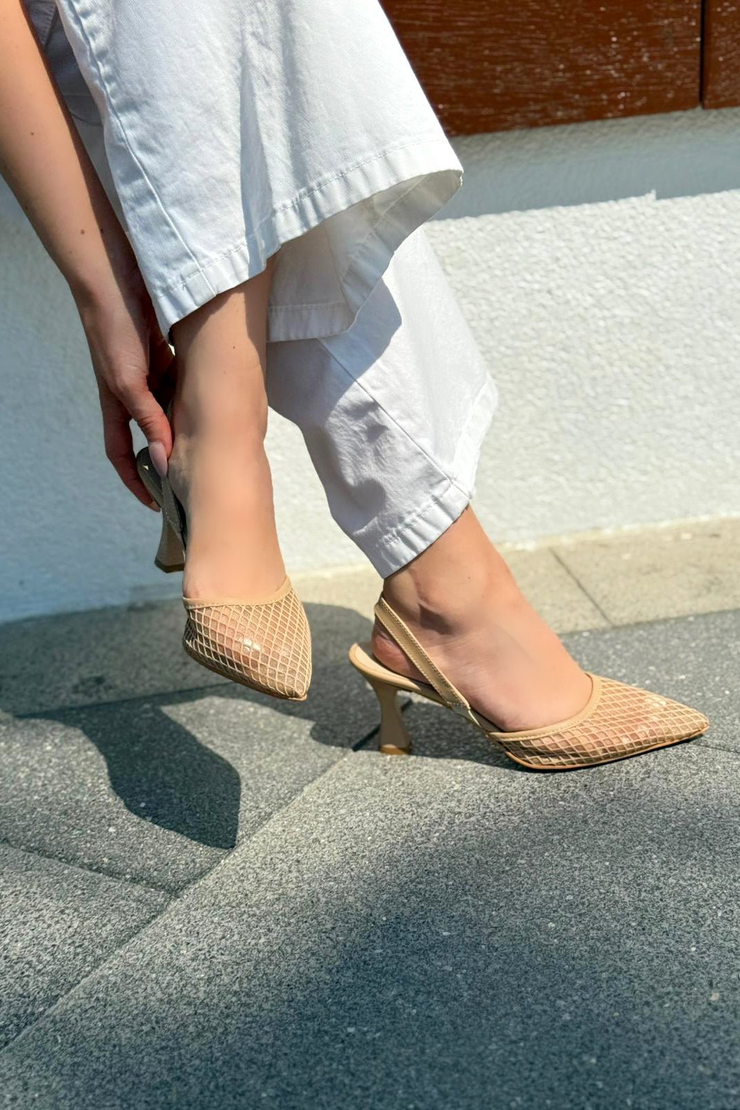 Vasrend Saten File Detaylı Stiletto Nude - ILOVESHOES