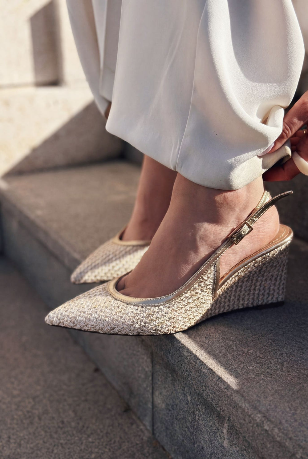 Solthera Gold Hasır Örgü Kadın Stiletto - ILOVESHOES