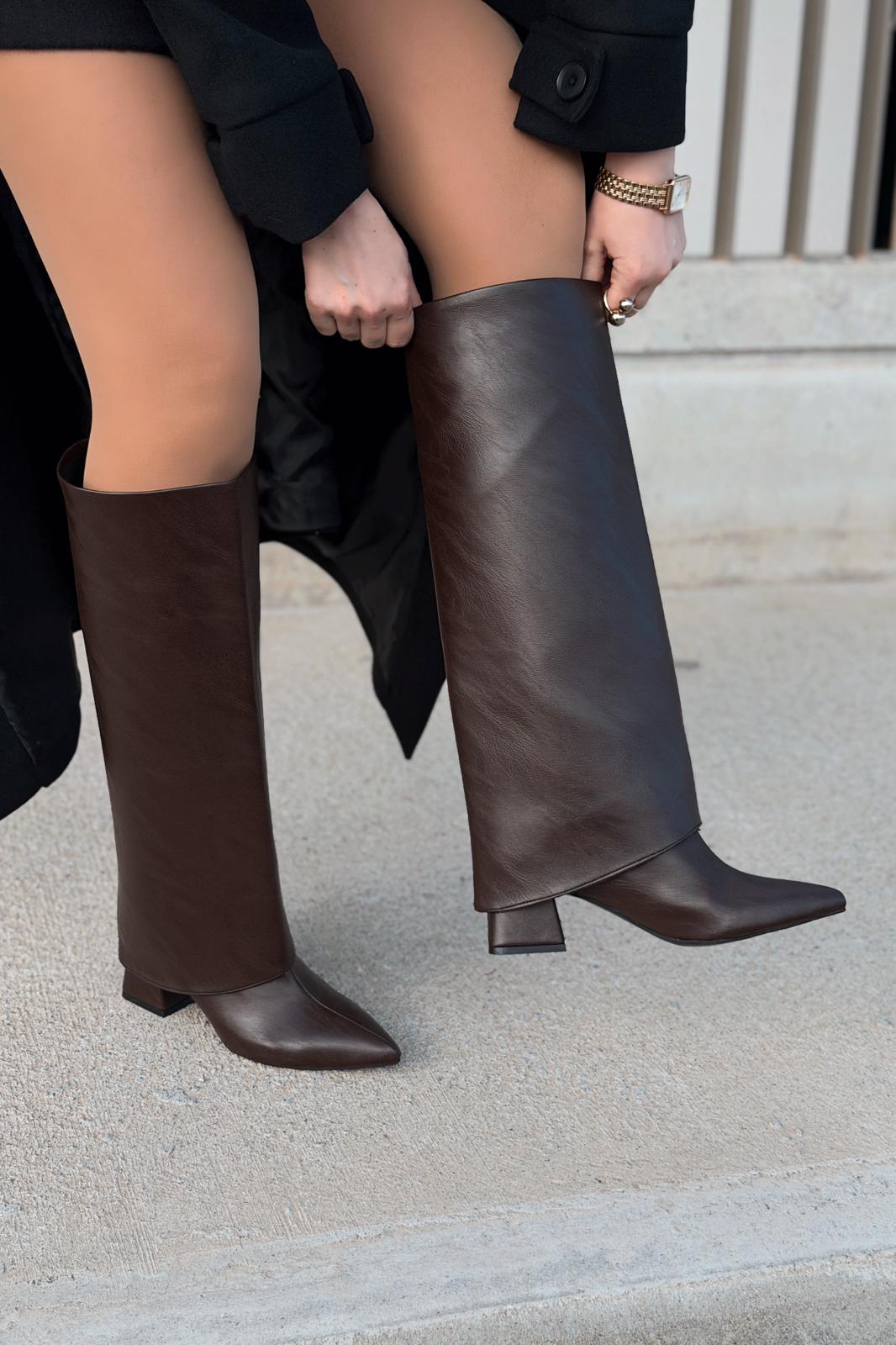 Axen Kadın Kadın Tak - Çıkar Bot - Çizme Acıkahve Mat Deri - ILOVESHOES