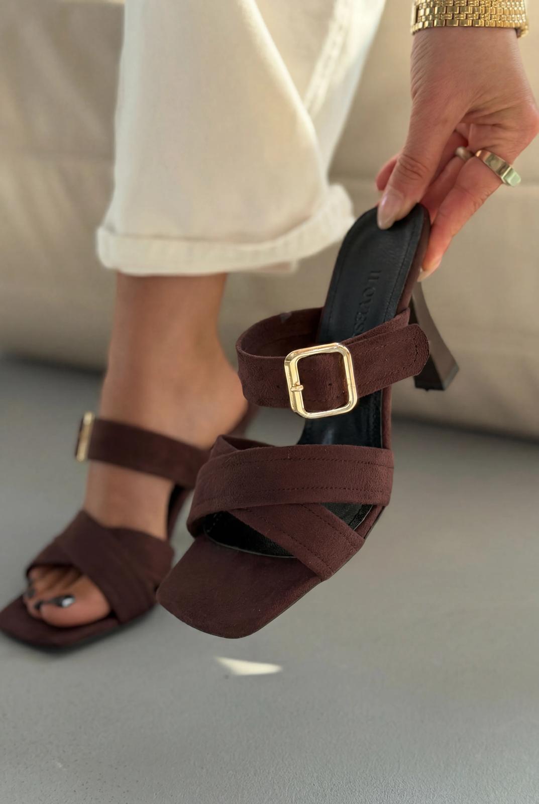 Norden Acıkahve Süet Kadın Topuklu Terlik - ILOVESHOES