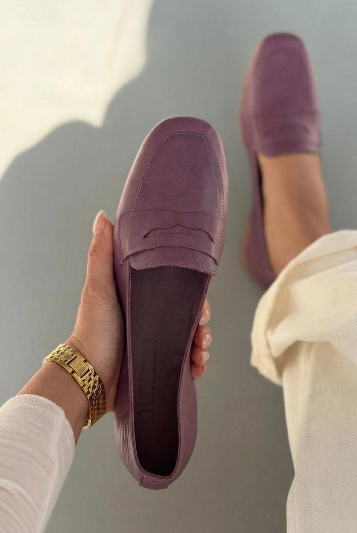Melniel Hakiki Deri Kadın Loafer Mor - ILOVESHOES