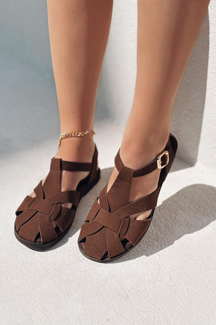 Valen Süet Acıkahve Düz Kadın Sandalet - ILOVESHOES