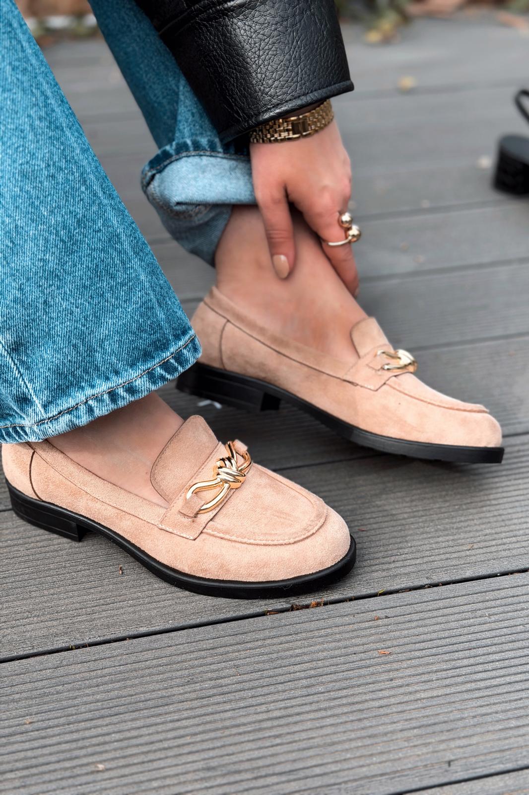 Norel Kadın Loafer Camel Süet Fiyonk Detaylı - ILOVESHOES