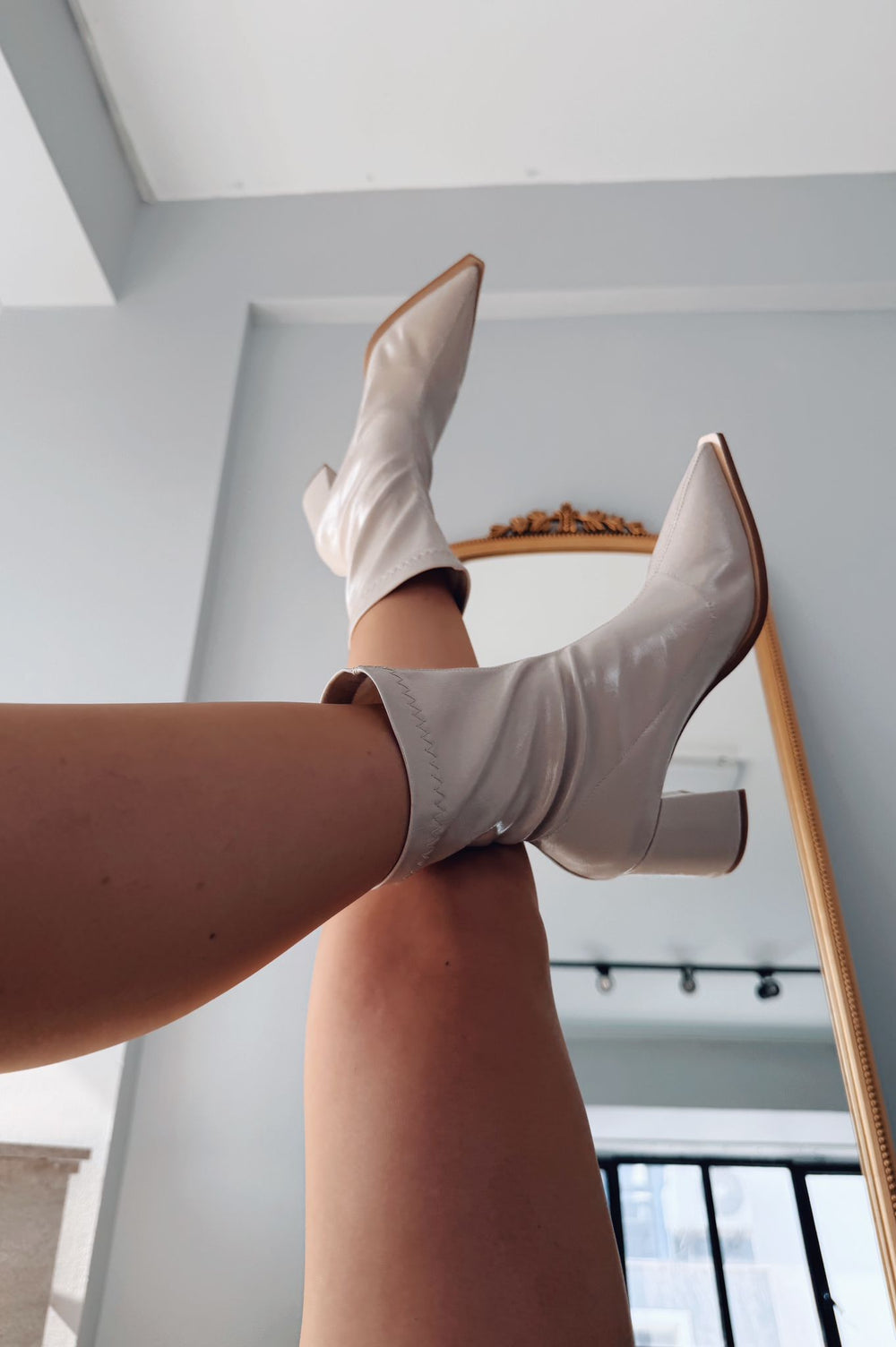 Caryne Kadın Topuklu Streç Bot Bej Rugan - ILOVESHOES