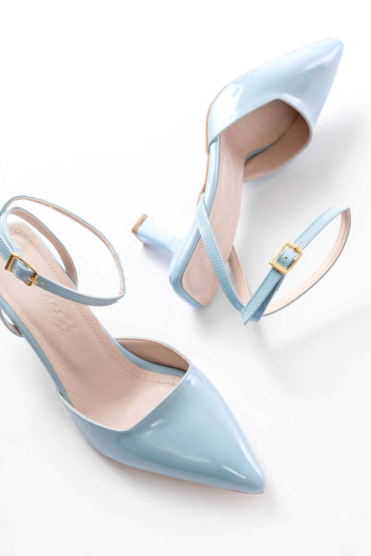Rivara Rugan Bebek Mavisi Günlük 7 cm Topuklu Kadın Ayakkabı - ILOVESHOES
