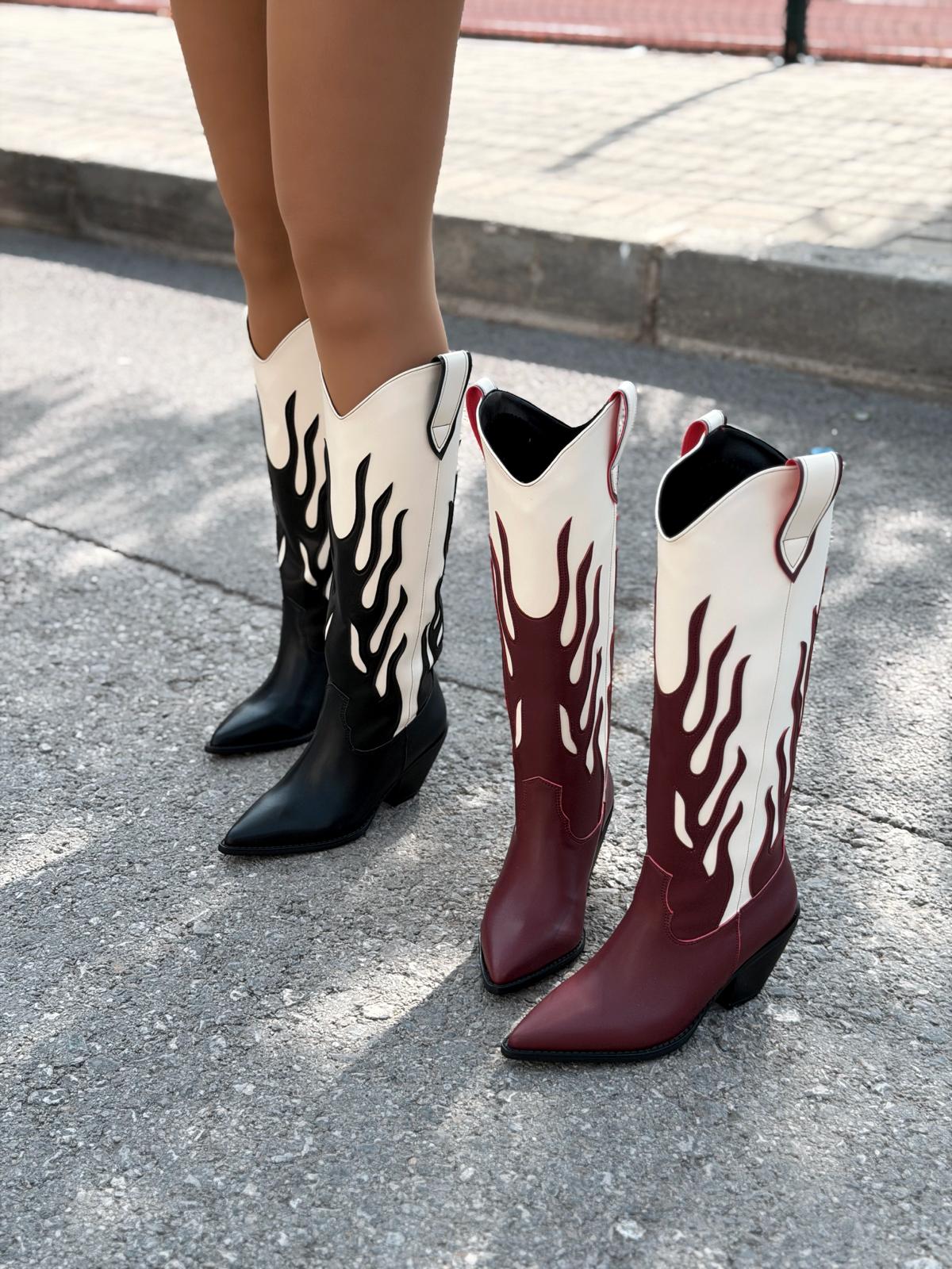 Uldra Kadın Kovboy Çizme Bordo Mat Deri - ILOVESHOES