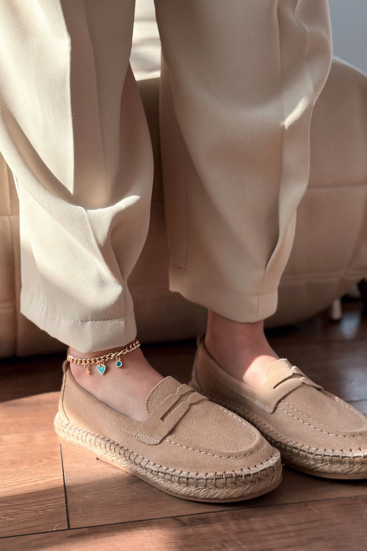 Celure Espadril Loafer Bej Hakiki Süet - ILOVESHOES