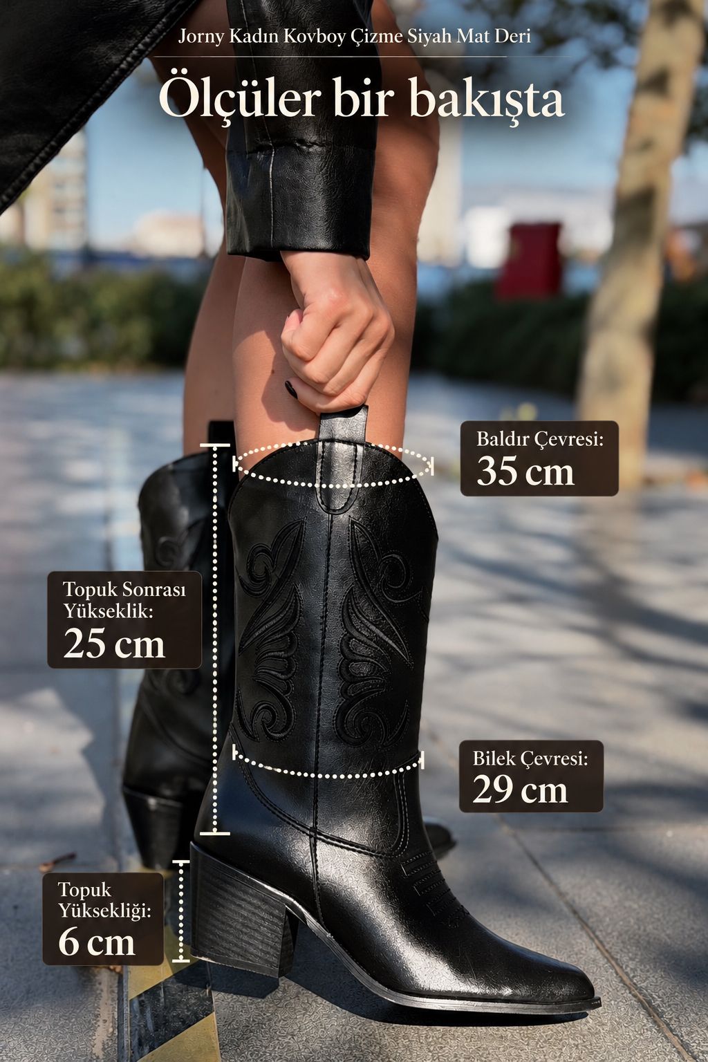 Jorny Kadın Kovboy Çizme Siyah Mat Deri - ILOVESHOES