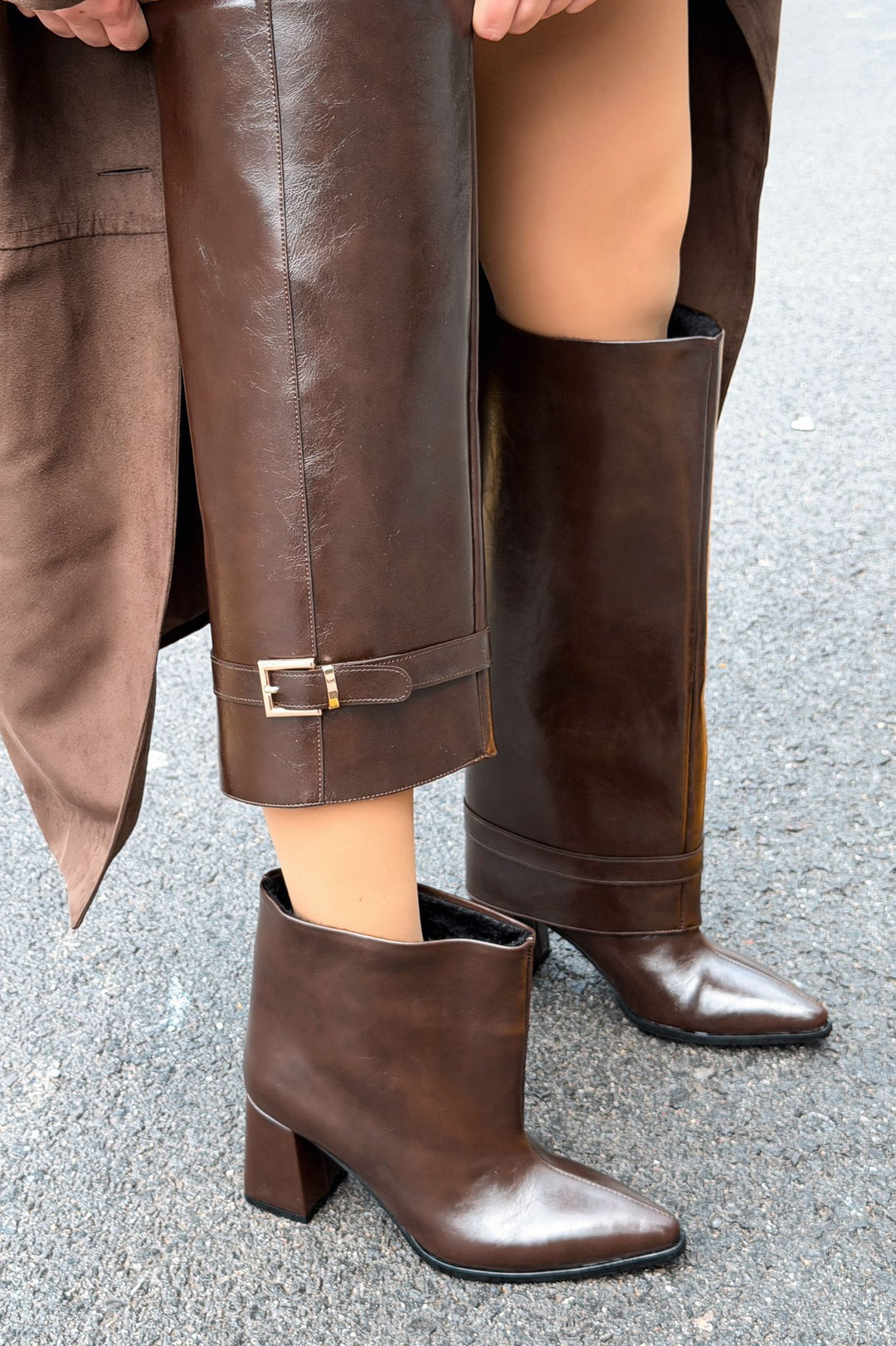 Lorimax Kadın Tak - Çıkar Bot - Çizme Acıkahve Parlak Deri - ILOVESHOES