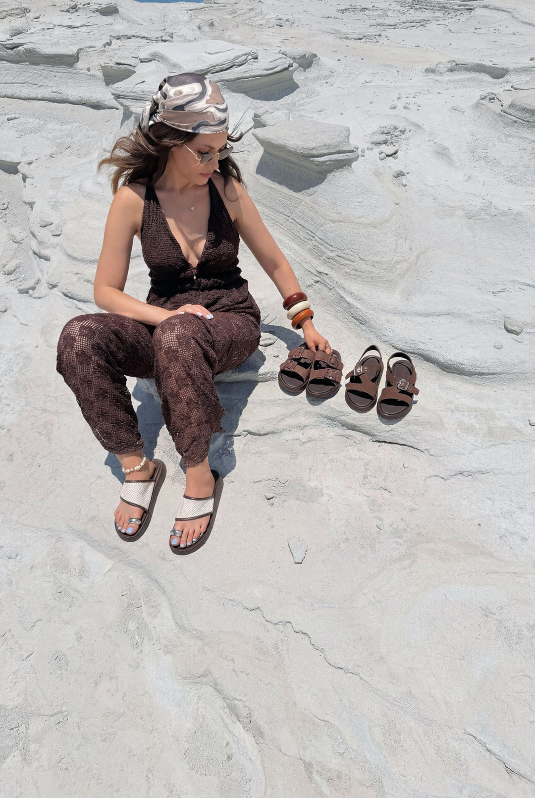 Sarven Acı Kahve Mat Deri Kadın Parmak Arası Terlik - ILOVESHOES