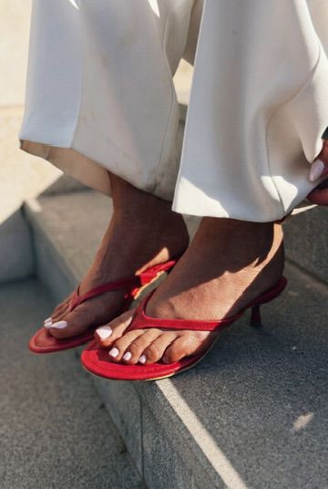 Arlene Kırmızı Mat Deri Kadın Topuklu Parmak Arası Terlik - ILOVESHOES