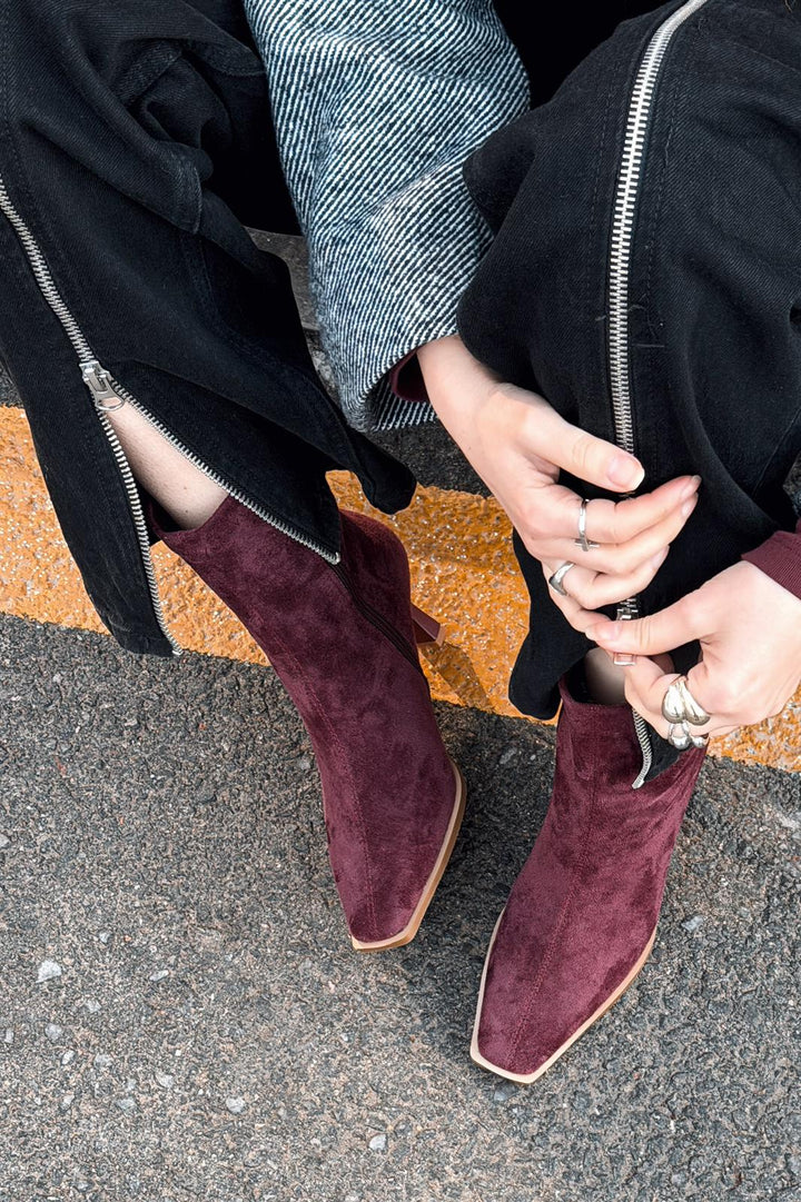 Alderie Kadın Topuklu Bot Bordo Süet - ILOVESHOES