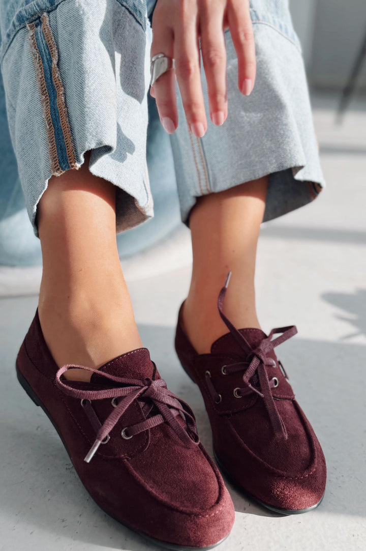 Maltra Kadın Oxford Ayakkabı Bordo Süet - ILOVESHOES