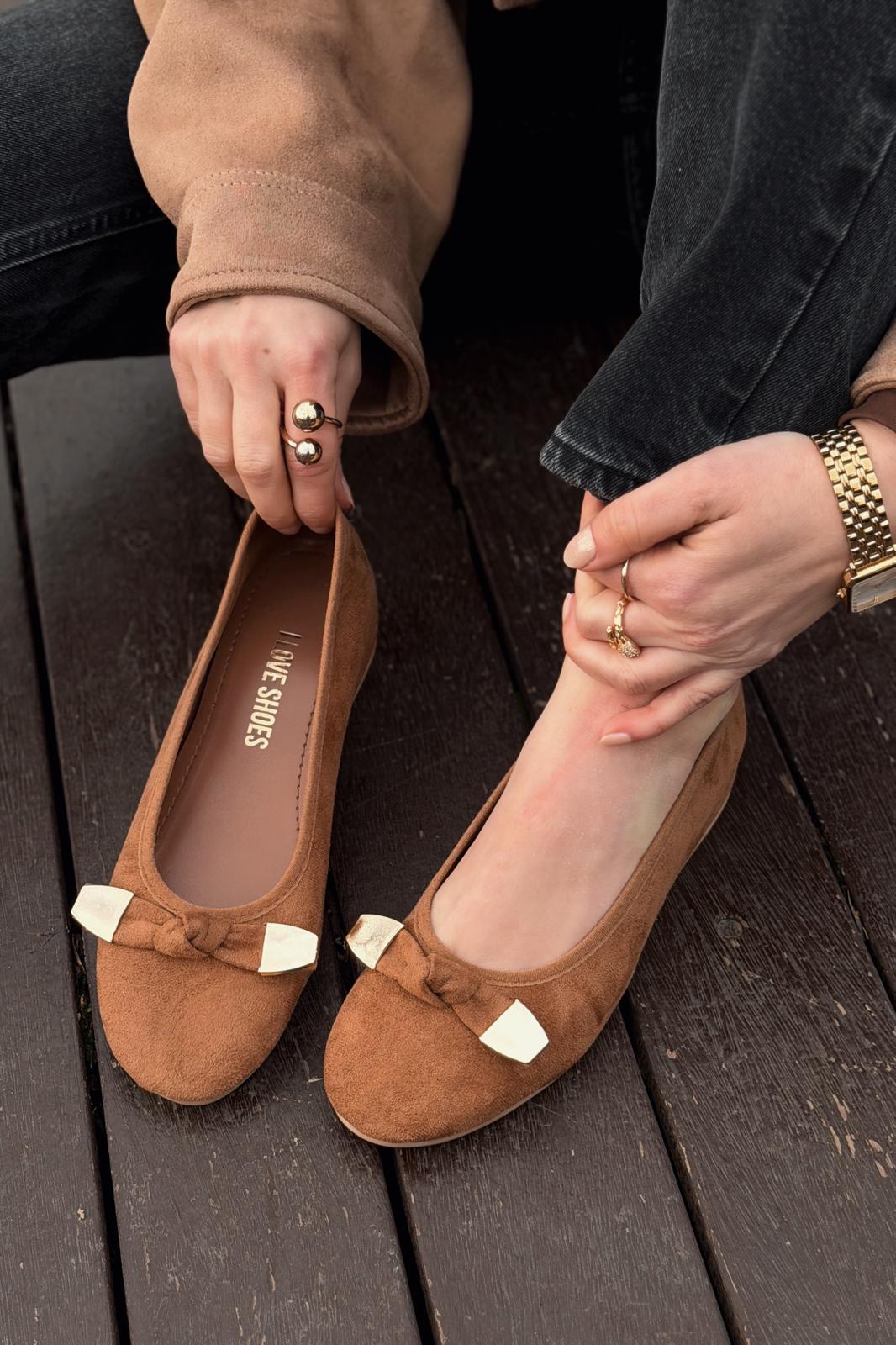 Orphel Kadın Babet Taba Süet Dolgu Topuklu - ILOVESHOES