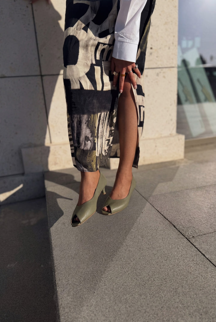 Norvion Hakiki Deri Haki Mat Deri Kadın Topuklu Ayakkabı - ILOVESHOES