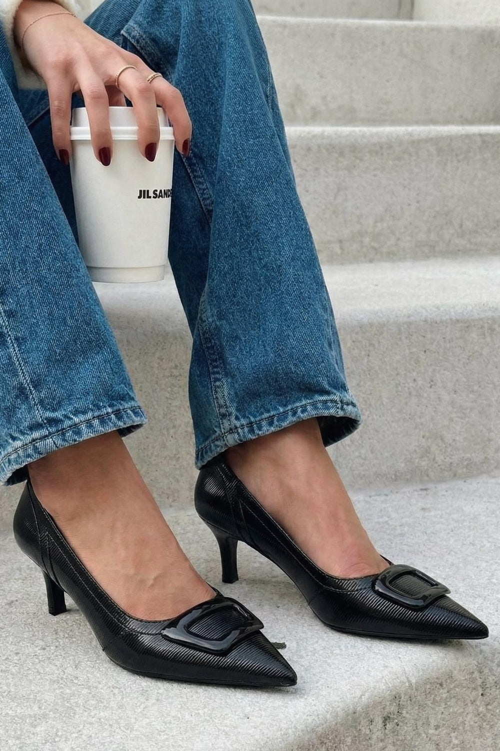 Finrel Stiletto Siyah Rugan Toka Detaylı - ILOVESHOES