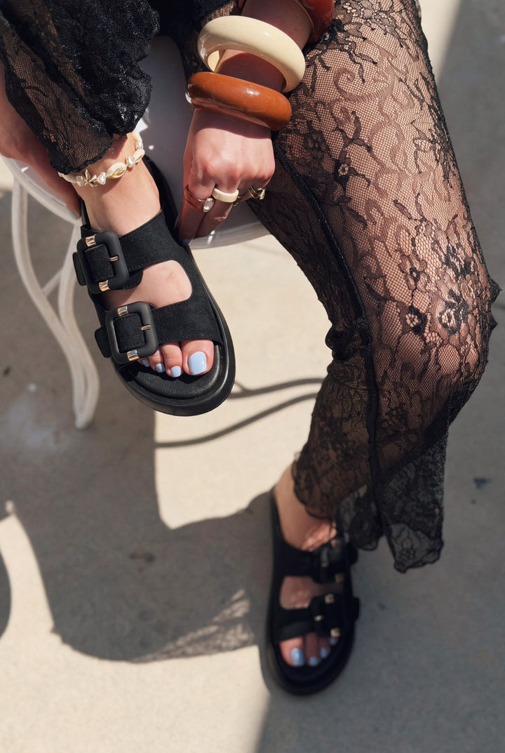 Soravi Siyah Süet Kadın Terlik - ILOVESHOES