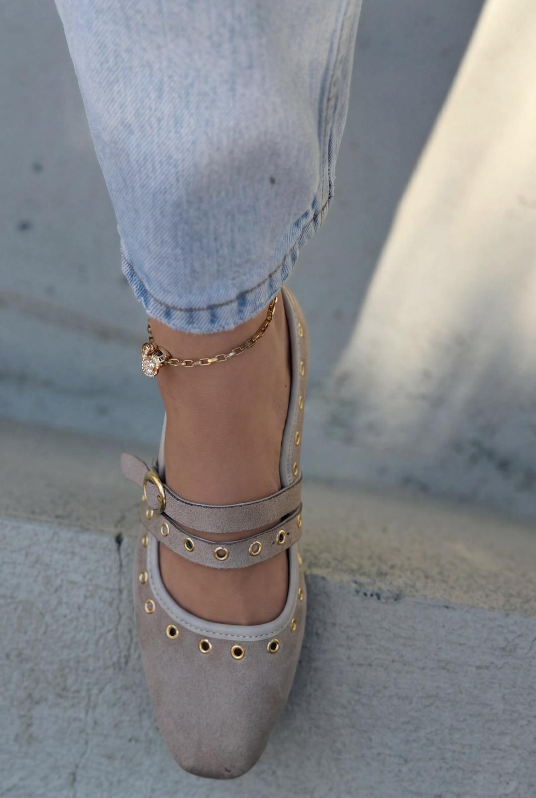 Elia Kadın Babet Bej Süet - ILOVESHOES