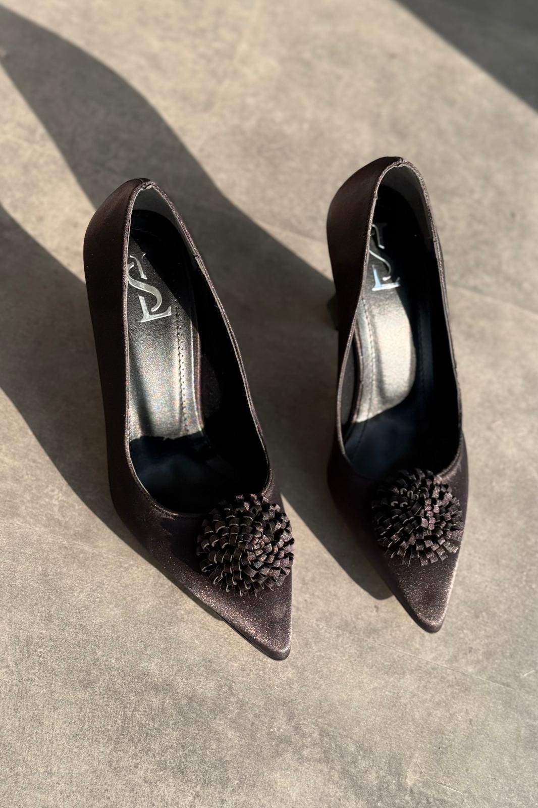 Fovira Saten Siyah Stiletto - ILOVESHOES