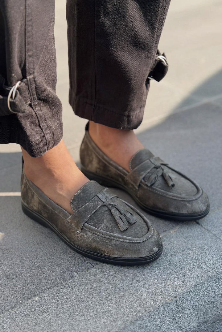 Yorvik Kadın Loafer Gri Saten - ILOVESHOES