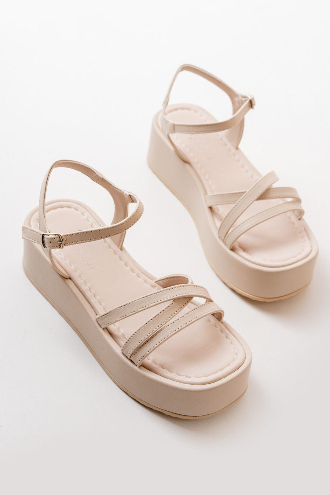 Sarinea Mat Bej Dolgu Topuklu Sandalet - ILOVESHOES