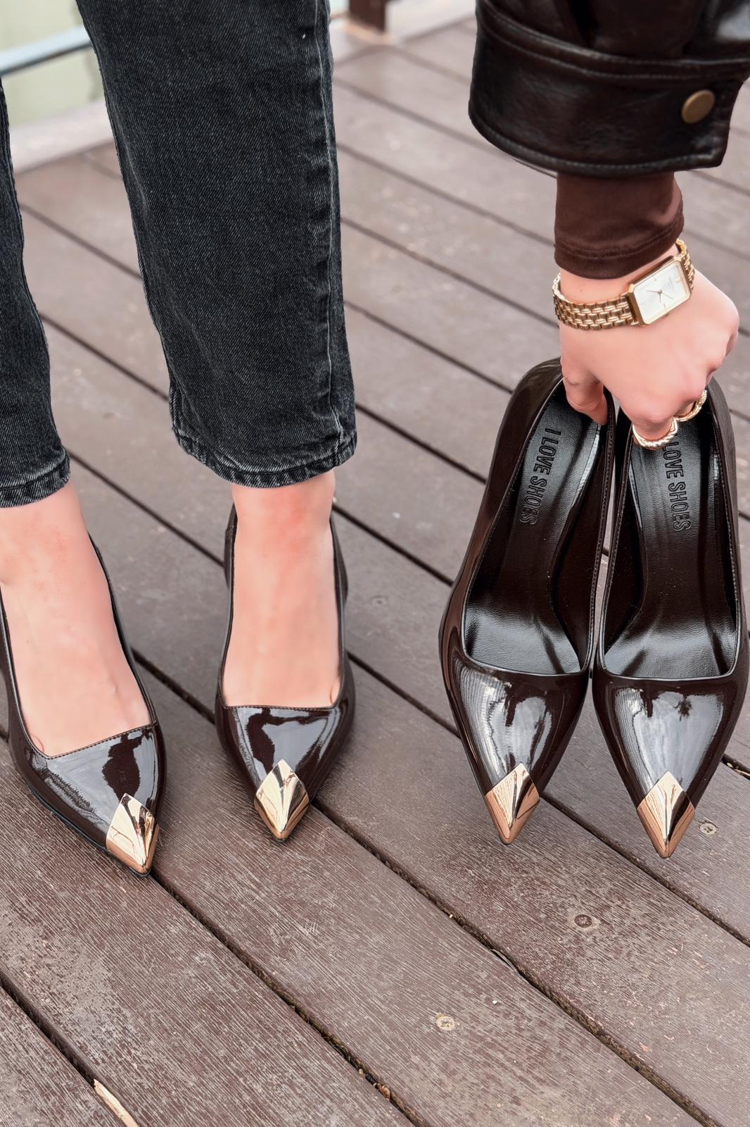 Noctra Stiletto Acıkahve Rugan - ILOVESHOES